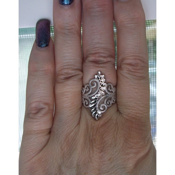 925 STERLING SILVER Leaves & Scrolls Filigree Statement Ring - Picture 4 of 16
